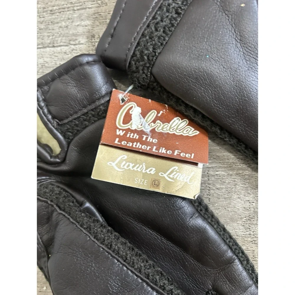 Vtg Cabrella Luxura Lined Brown Winter Gloves Large L‎ Faux Leather New NWT